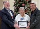 Jo Ann Keith, KA5AZK (in the center), is presented with the 2023 ARRL George Hart Distinguished Service Award by ARRL West Gulf Division Director John Robert Stratton, N5AUS (on the left), and Section Manager of the ARRL North Texas Section Steven Lott Smith, KG5VK (on the right.)
